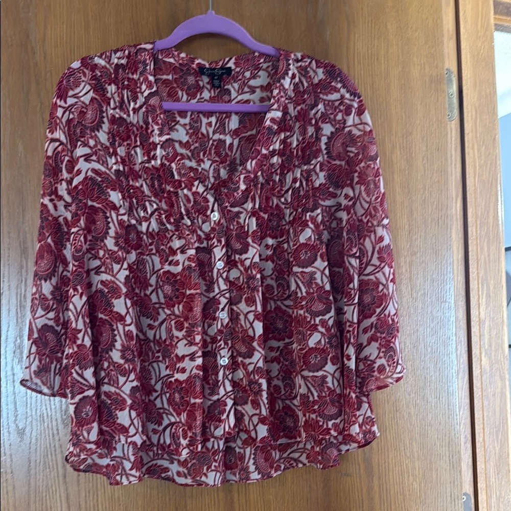 Jessica Simpson Red Flutter Sleeve Blouse